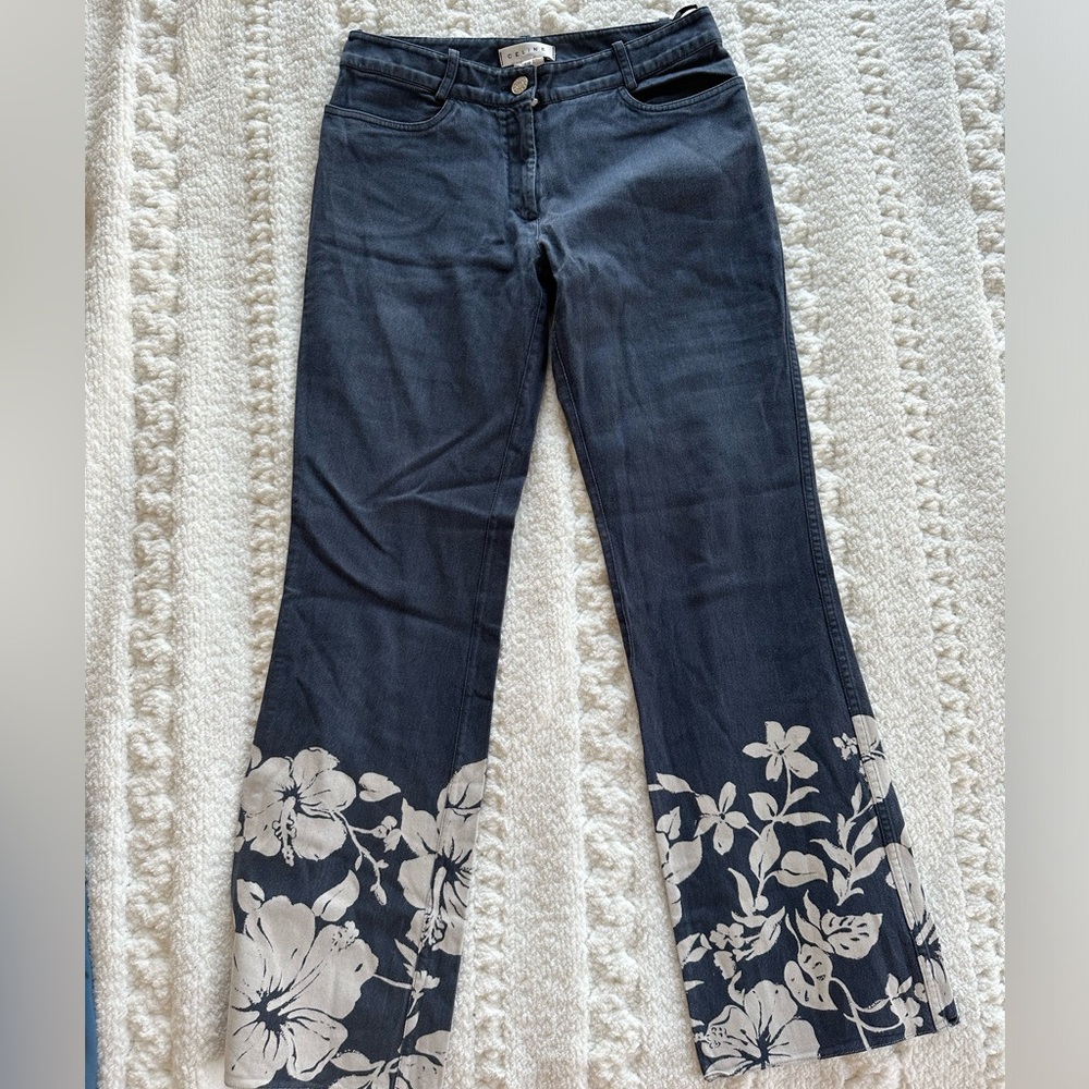 Celine S\S 2004 hibiscus print jeans